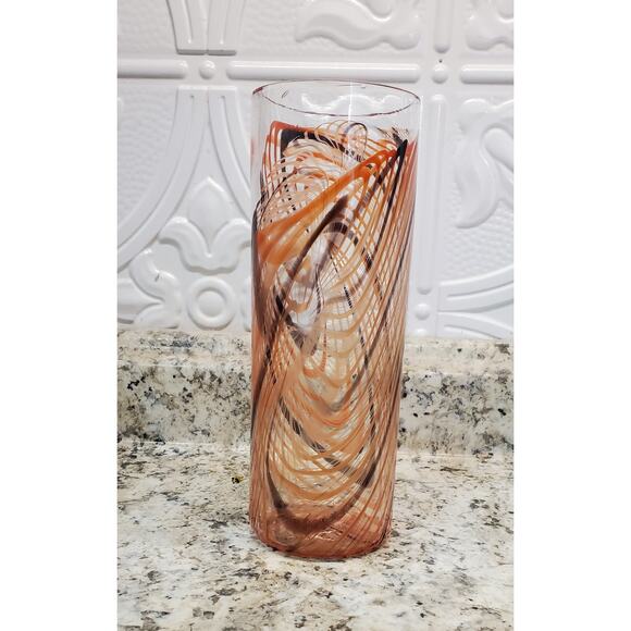 Peter Houk MIT Glass Lab Red & Black Swirl Design Vase 8" 2002 - Picture 10 of 16